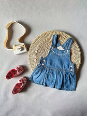 Baby Girl's Ruffle Trim Denim Dress Overall