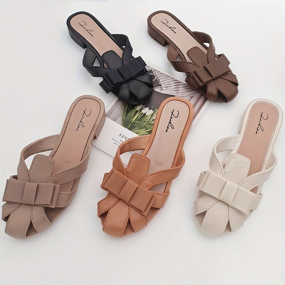 Women's Bowknot Flat Slides Closed Toe Slip On Shoes