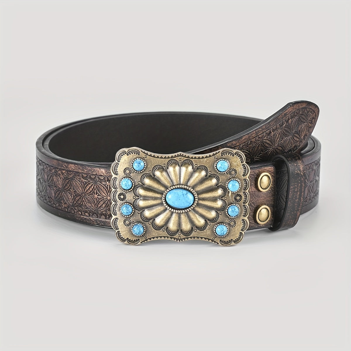 Men's Vintage Champagne Embossed Belt