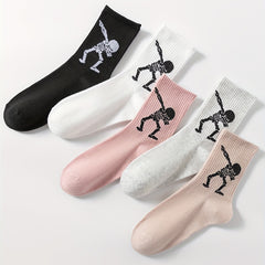 5 Pairs Skull Print Socks Women's Mid Tube Stockings