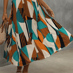 Pleated Geo Print High Waist Skirt - Boho Style
