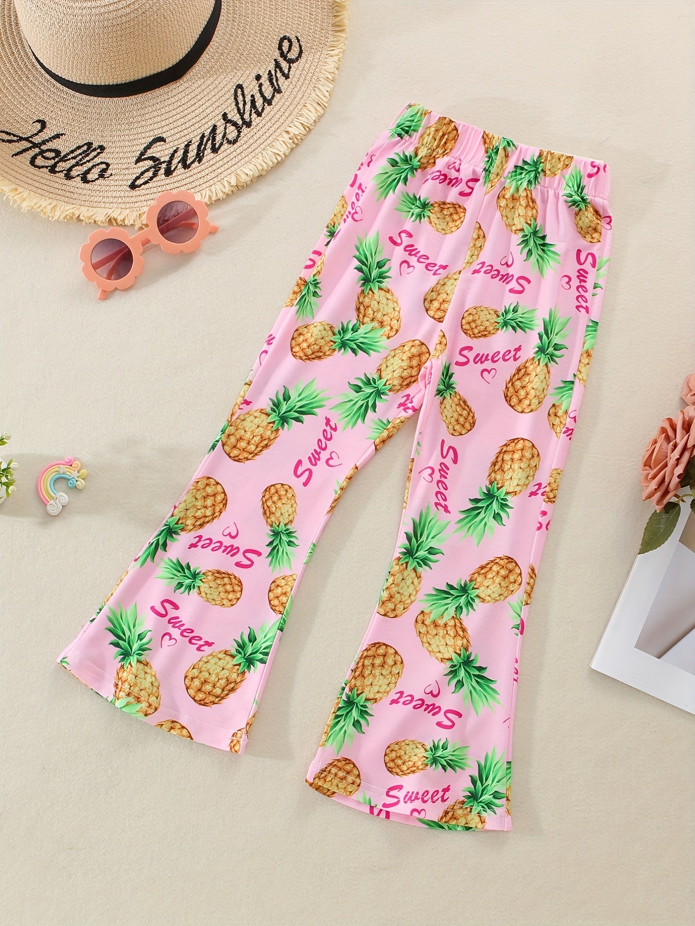 3pcs Girls Fruits Print Flared Pants Set for Kids