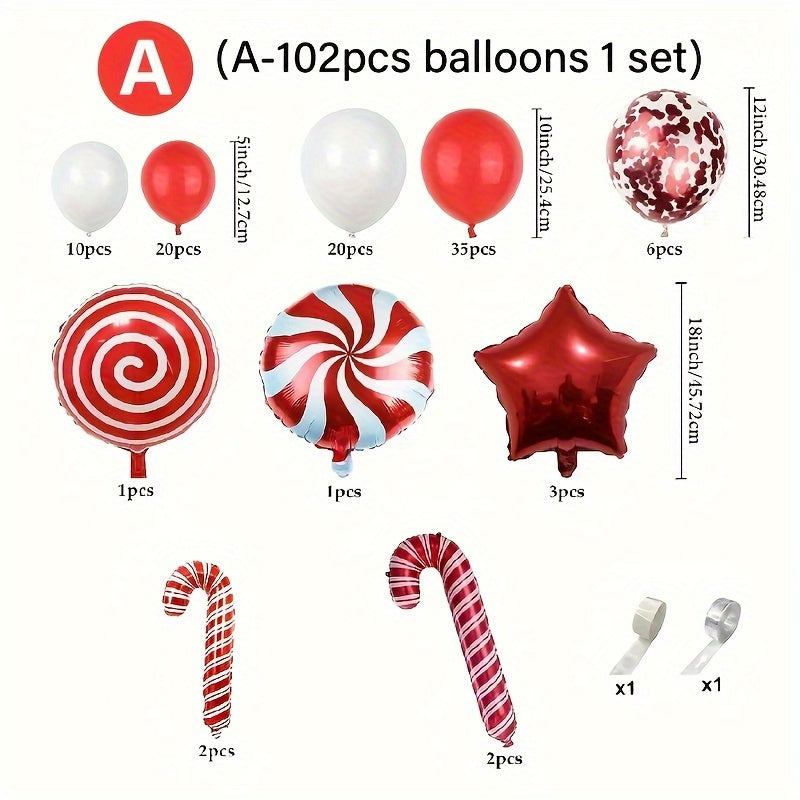 102pcs Christmas Wreath Arch Kit Balloon Red Balloon Candy Balloon