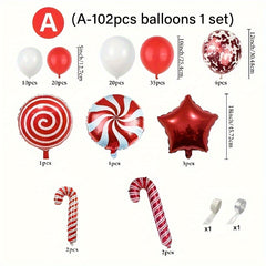 102pcs Christmas Wreath Arch Kit Balloon Red Balloon Candy Balloon