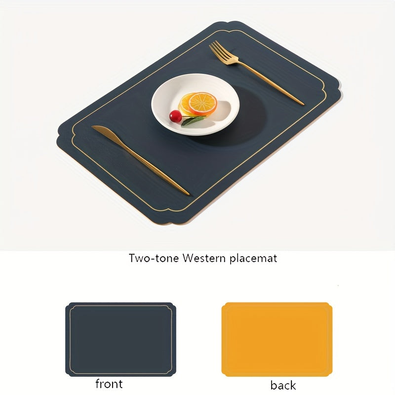 Nordic Rectangular Golden Edge Leather Table Mat Waterproof Placemat