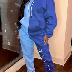 Women's Plus Colorblock Hoodie & Pants Two Piece Set