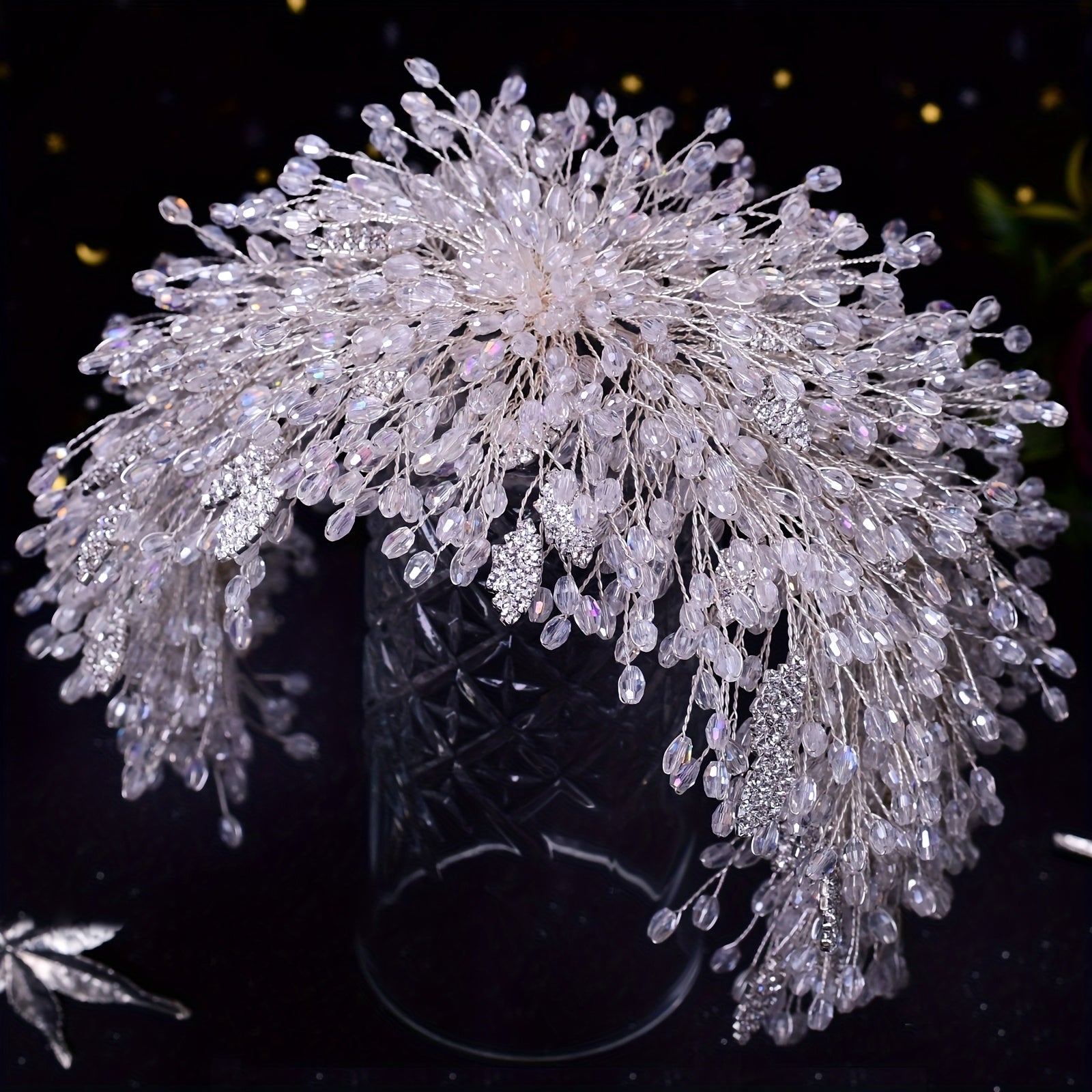 Women's Floral Sparkling Crystal Bridal Headpiece Handcrafted Wedding Hairpiece