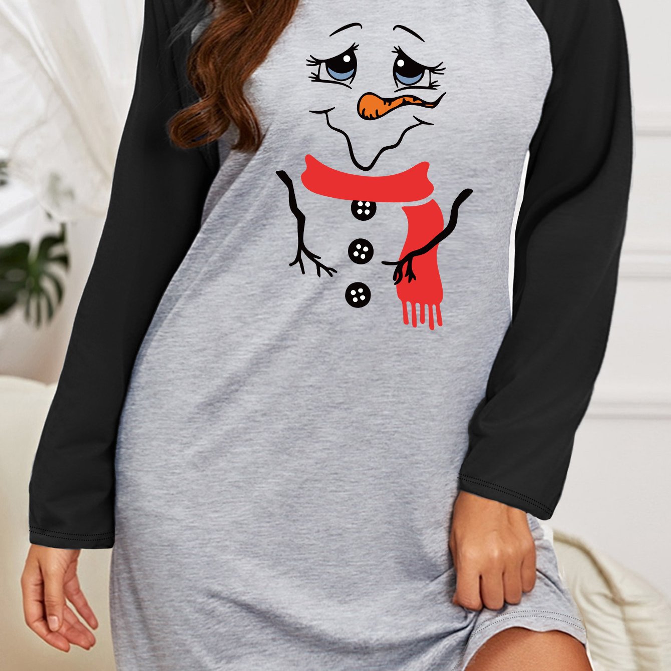 Snowman Graphic Long Sleeve Nightdress