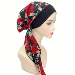 Polka Dot Rose Print Turban Head Wraps Chemo Cap Soft Ramadan Head Scarf
