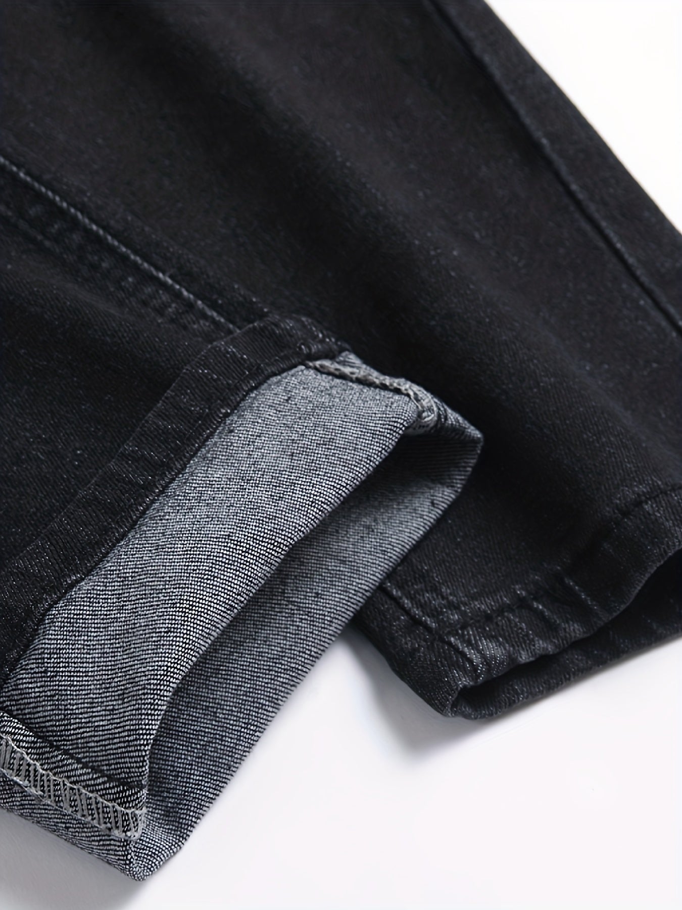 Slim Fit Ripped Cotton Jeans Men's Casual Street Style Solid Distressed