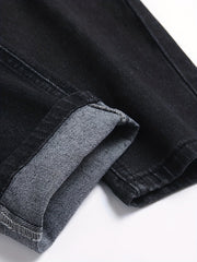 Slim Fit Ripped Cotton Jeans Men's Casual Street Style Solid Distressed