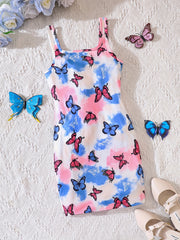 Butterfly Print Square Neck Bodycon Cami Dress for Summer