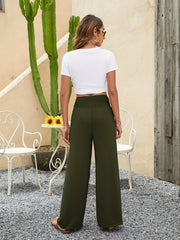 Smocked Waist Wide Leg Pants Casual Loose Pants