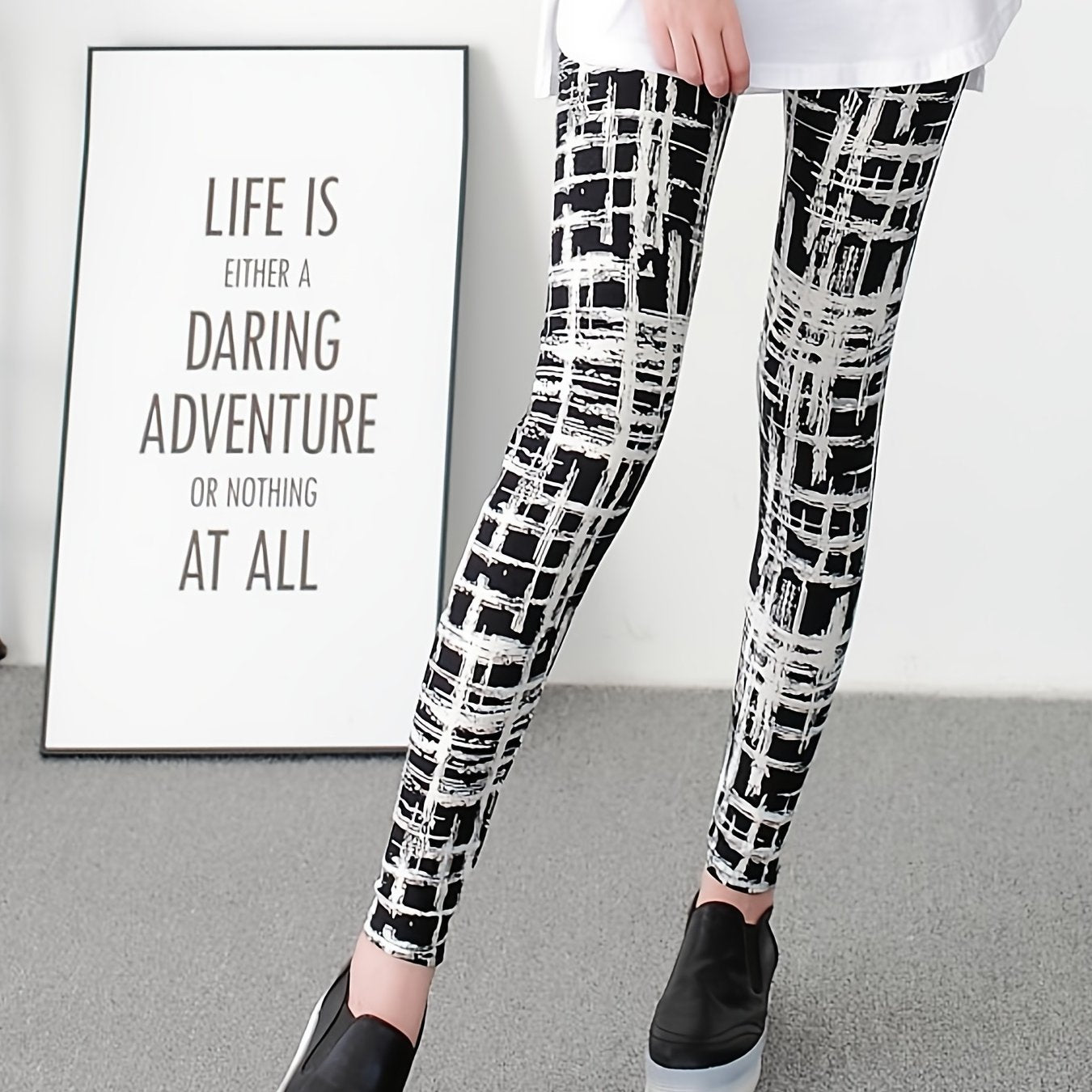 Plaid Printed Yoga Cropped Pants High Waist Stretchy Workout Outwear Pants Women