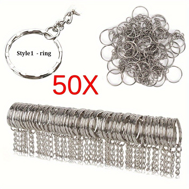 50pcs Metal Blank Keyring Split Rings Keyfob Key Rings Lobster Clasp Keychains