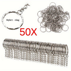 50pcs Metal Blank Keyring Split Rings Keyfob Key Rings Lobster Clasp Keychains