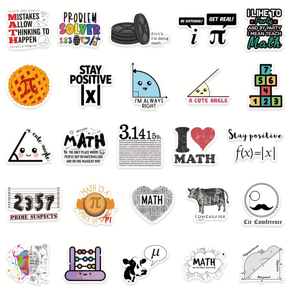 50pcs Math Sticker Phone Laptop Water Cup Waterproof Decoration Sticker