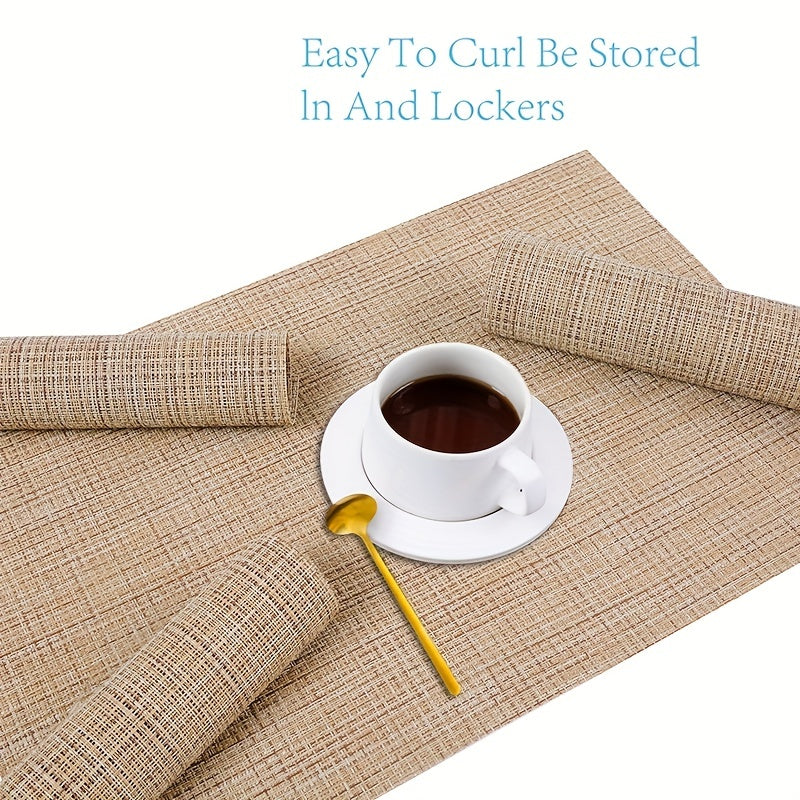 4pcs Vinyl Woven Placemats Washable Reusable Anti-fouling Table Mats