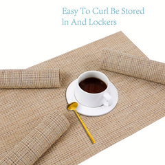 4pcs Vinyl Woven Placemats Washable Reusable Anti-fouling Table Mats
