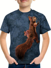 Boys' 3D Squirrel Graphic T Shirt Ideal for Outdoor Fun