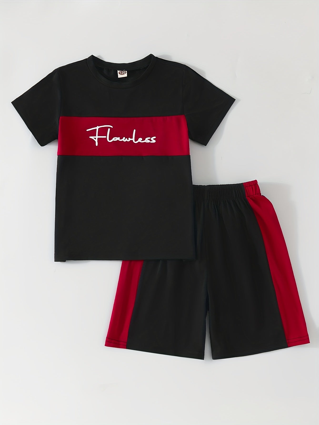2pcs Boys Flawless Block T shirt & Shorts Summer Clothes Sets