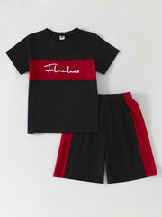 2pcs Boys Flawless Block T shirt & Shorts Summer Clothes Sets