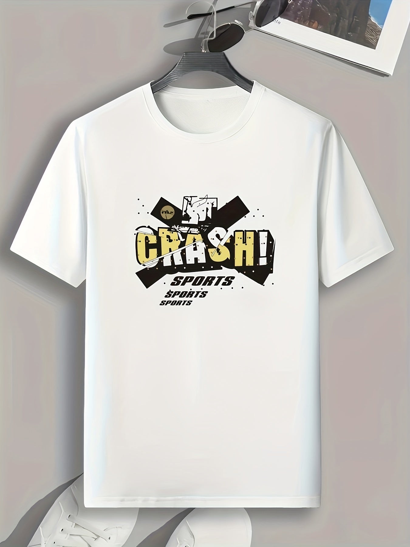 Crash Print Men's Comfy T-shirt for Outdoor Summer