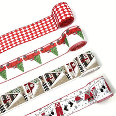 4.57m Christmas Burlap Ribbon - Truck House Socks Plaid Rhinestone Ribb