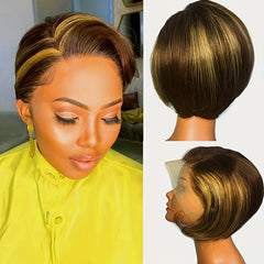 HD Lace Front Human Hair Bob Wig with Baby Hair Pre Plucked Pixie Cut