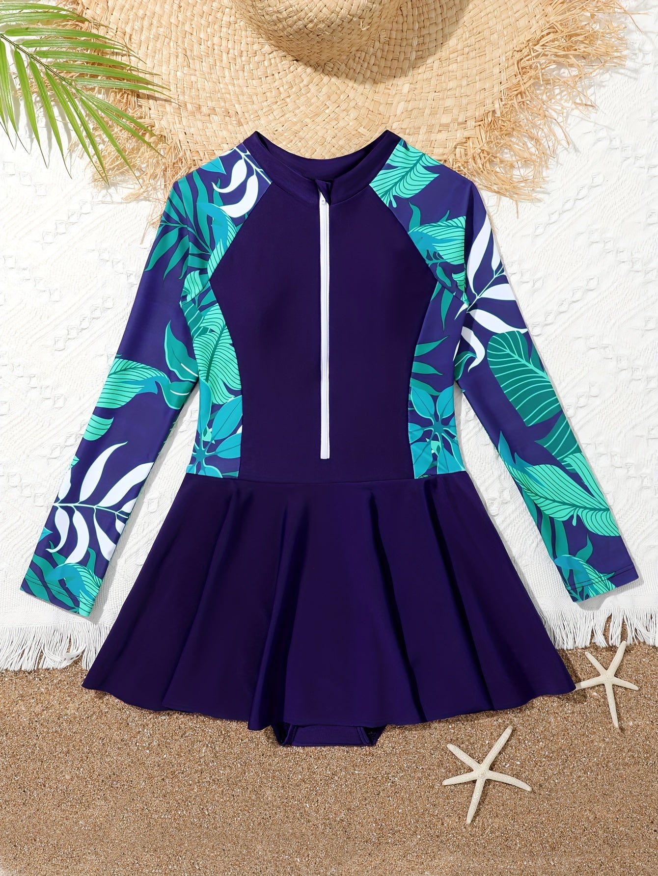 Girls Zip Long Sleeve One Piece Swimsuit