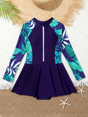 Girls Zip Long Sleeve One Piece Swimsuit