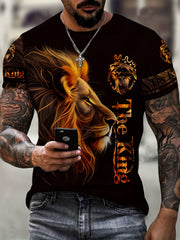 Lion Graphic 3D Print Men's Crew Neck T Shirt Short Sleeve Summer Tee