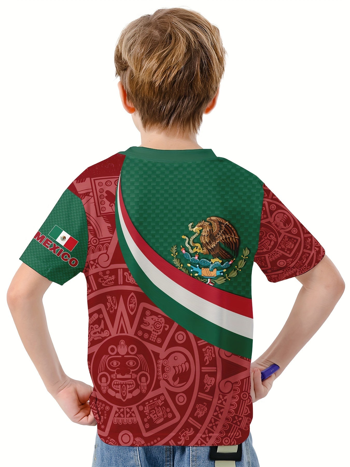 Mexico Flag 3D Print Boy's Casual Tees Short Sleeve Crew Neck Comfy T shirt