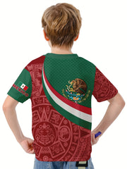 Mexico Flag 3D Print Boy's Casual Tees Short Sleeve Crew Neck Comfy T shirt