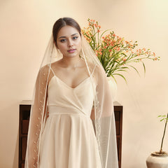 Bridal Veil Wedding Hair Accessory Nylon Sheer Fabric Beige V292