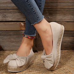 Women's Bowknot Slip On Low Round Toe Espadrilles Shoes