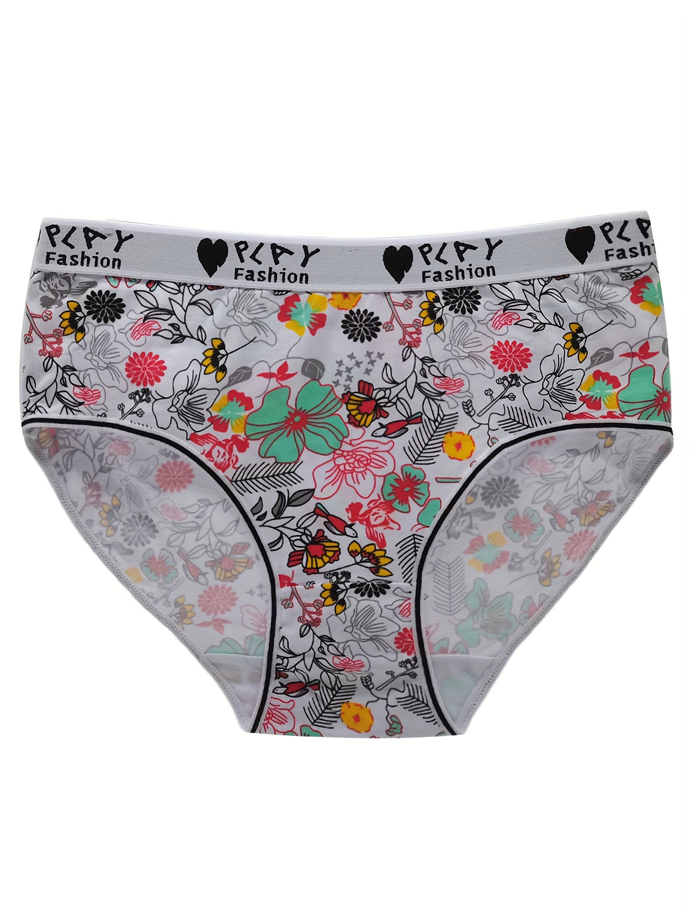 6 Pack Plus Size Boho Panties Set Women's Floral Print Bikini Underwear