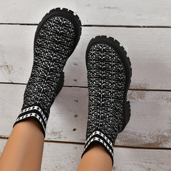 Women's Geometric Pattern Chunky Heel Ankle Boots