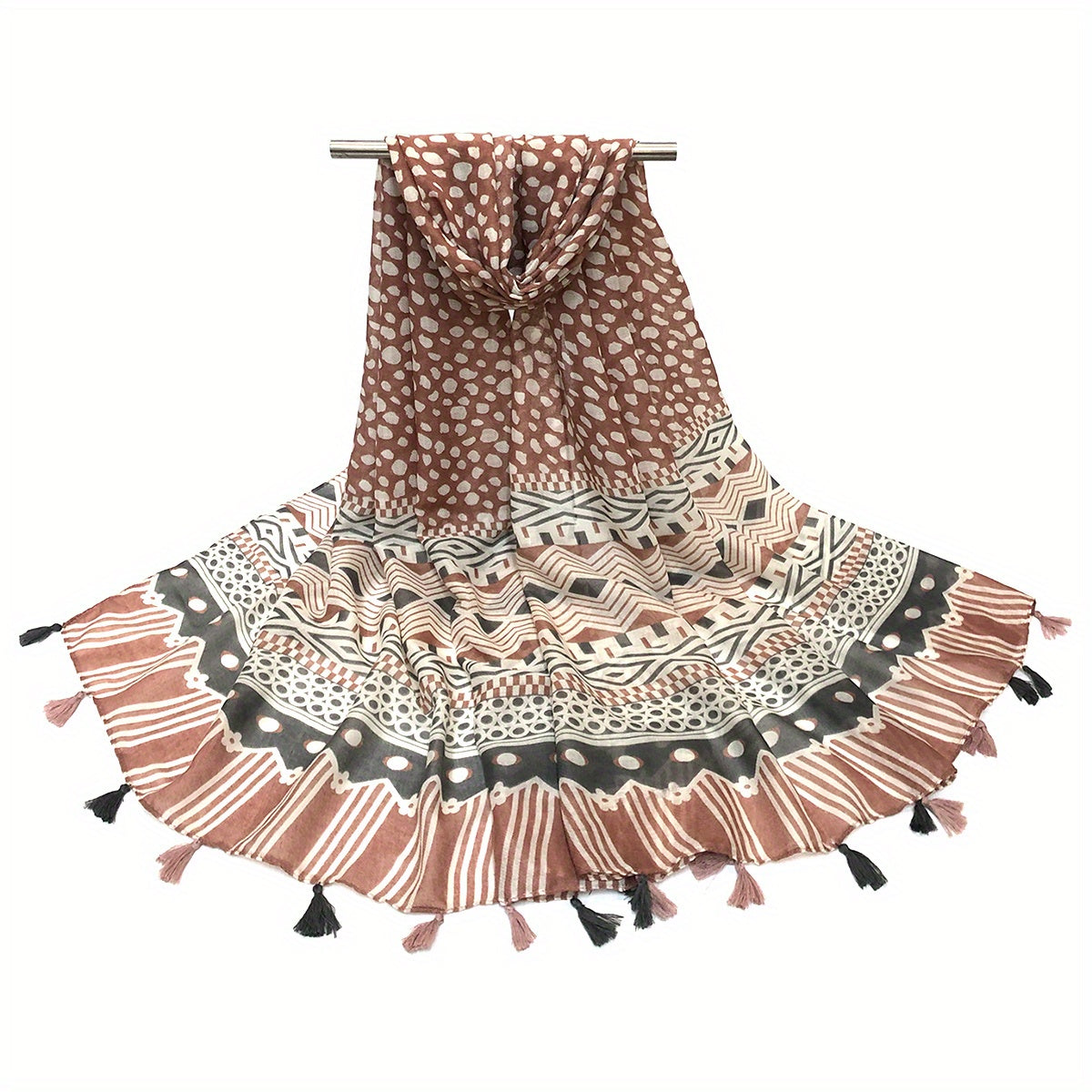 Vintage Geometric Print Scarf Boho Tassel Shawl Windproof Head Wrap