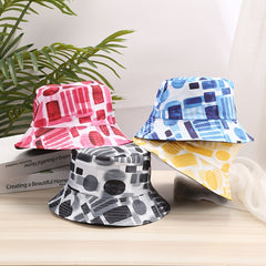 Tie dye Sunshade Bucket Hat Geometric Print Double Sided Sun Hat