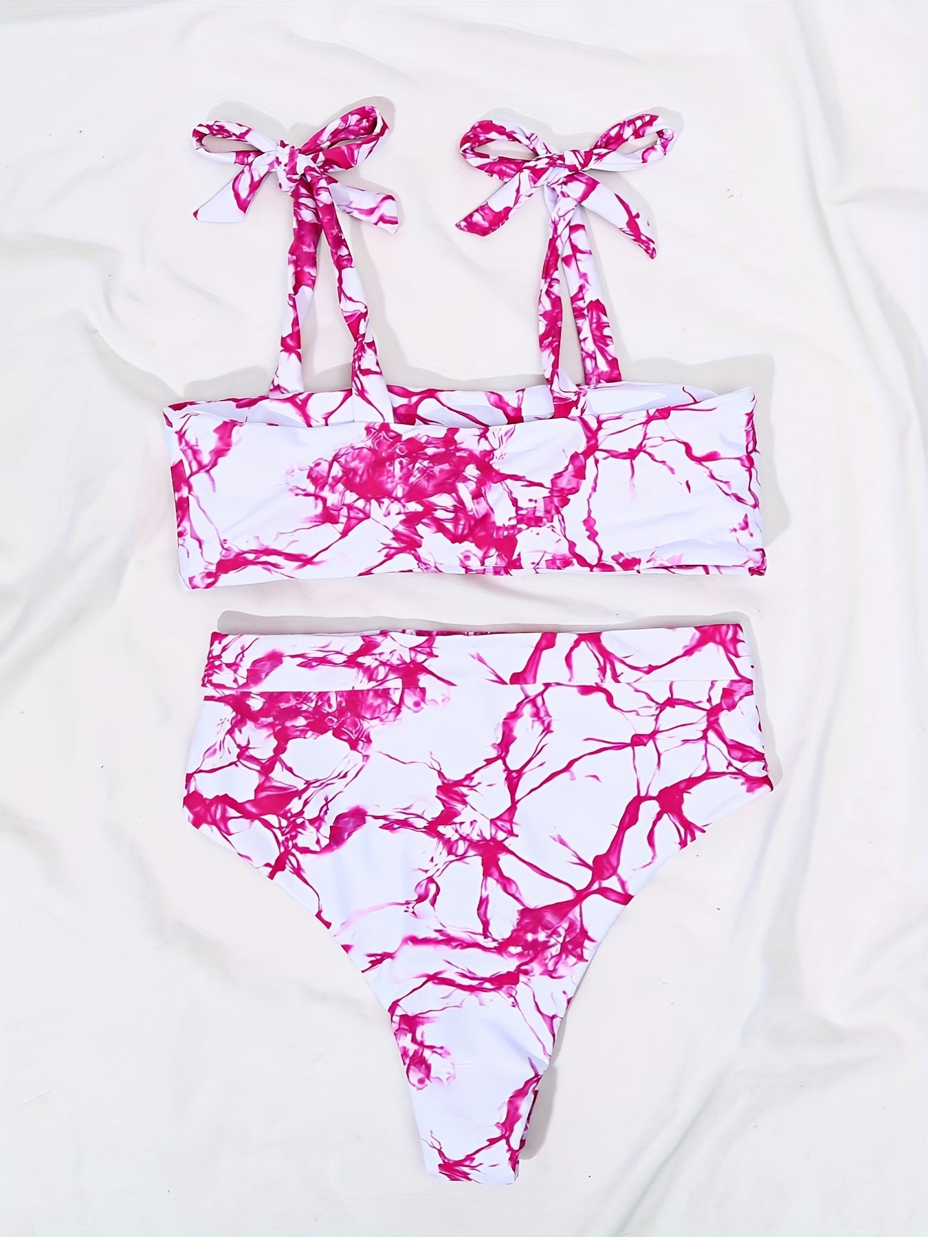Rose Red Tie Dye High Waist Bikini Swimsuit for Beach Women