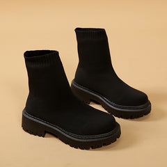 Women's Breathable Knit Short Boots Comfortable Round Toe Slip On Shoes