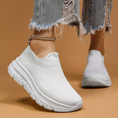 Solid Slip On Mesh Breathable Running Shoes