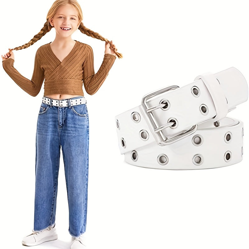 Girls Double Row Grommet Belts Kids PU Leather Belt