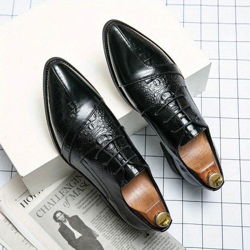 Men's Embossed Scale Pattern Lace Up Dress Shoes