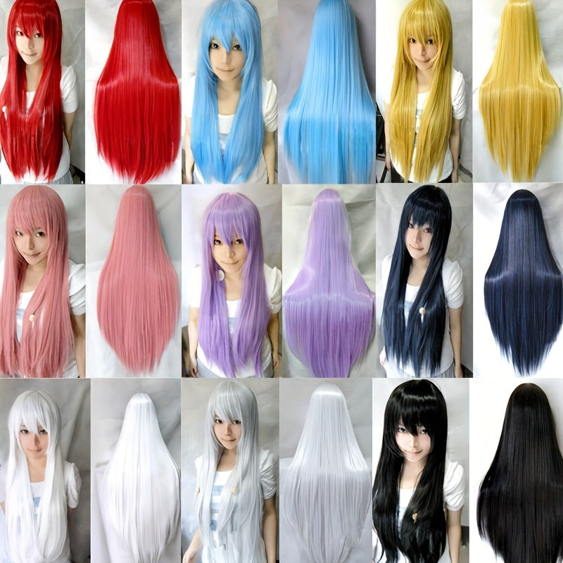 Colorful Long Straight Wig With Bangs Synthetic Wig Cosplay Wigs