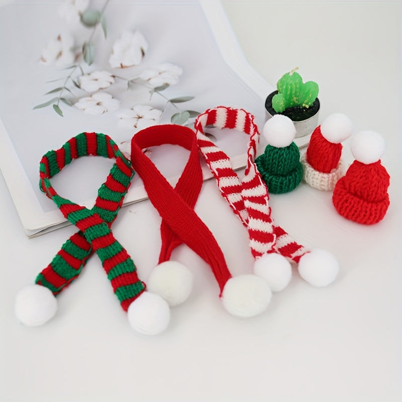 6pcs Mini Christmas Santa Knitted Hat Scarf Set DIY Craft Art