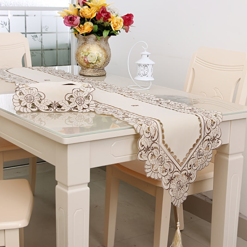 Polyester Table Runner Floral Pattern Solid Table Cover Holiday Decoration