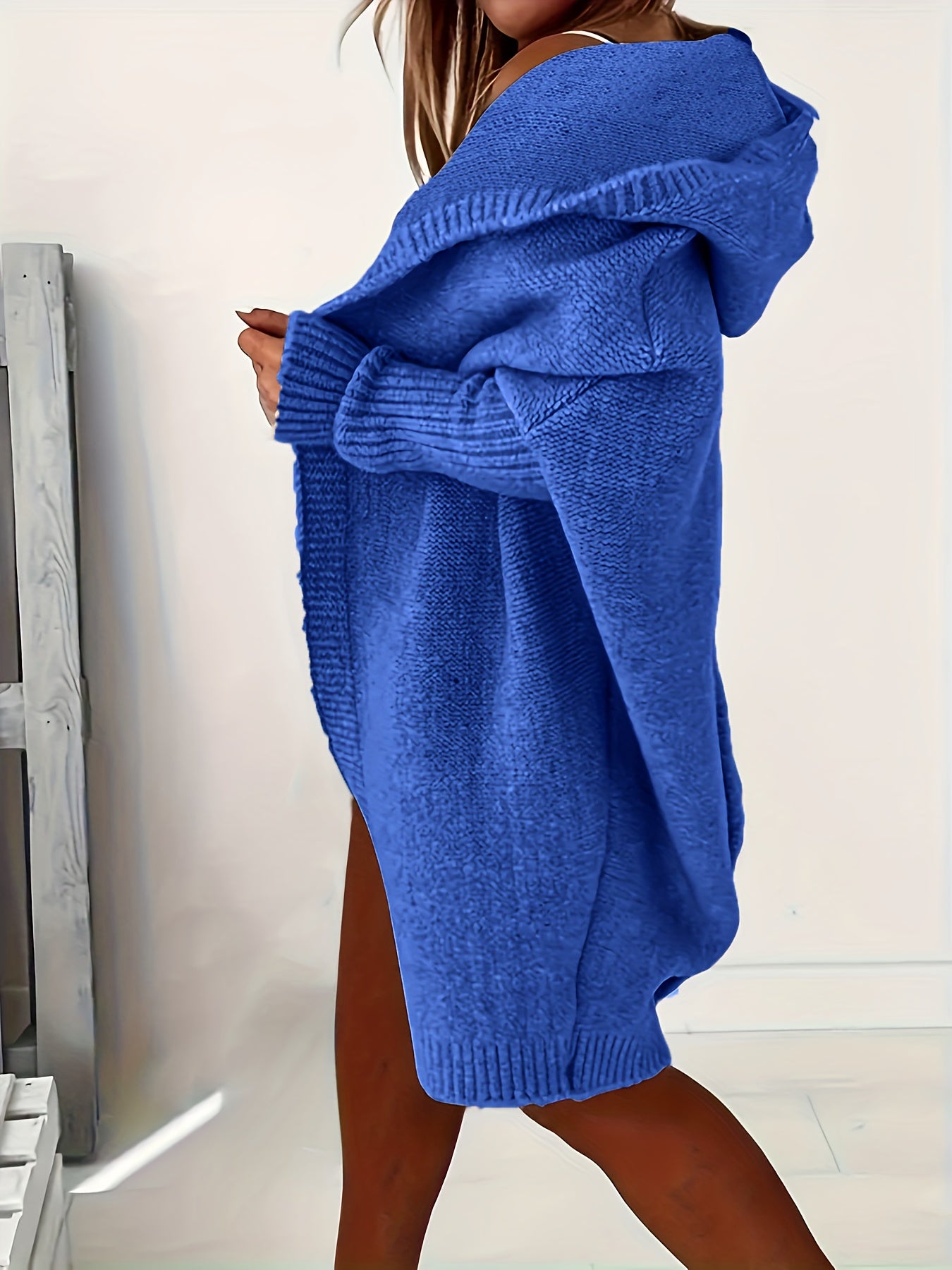 Casual Cardigan Women's Plus Solid Stitching Hooded Open Front