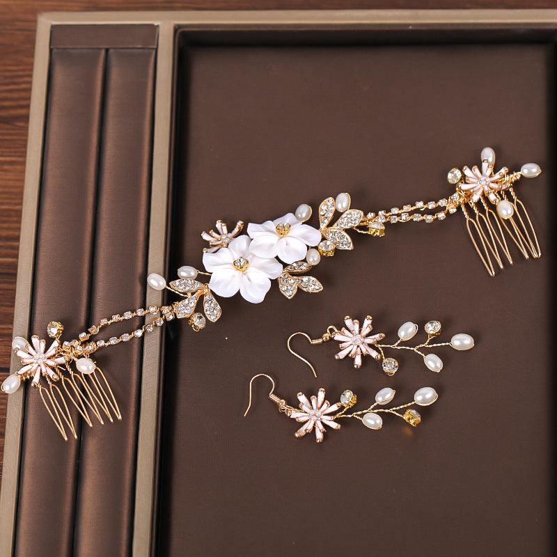 Golden Rhinestone Faux Pearl Bridal Jewelry Set Hanfu Wedding Accessories